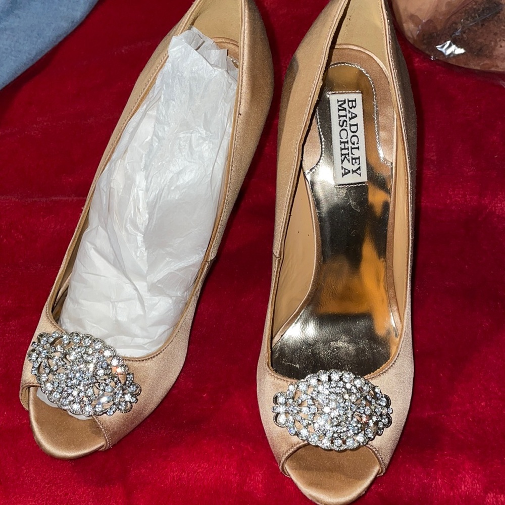 Never worn Badgley Mischka champagne color; size 8.5
